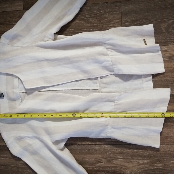Ellen Tracy Linen Blend Open Striped Jacket/Blazer with Crochet Sleeves … - Picture 5 of 9